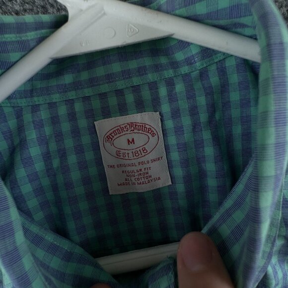 Brooks Brothers Short Sleeve Button Up Shirt Men Cotton Purple Green Medium Reg - Picture 8 of 16